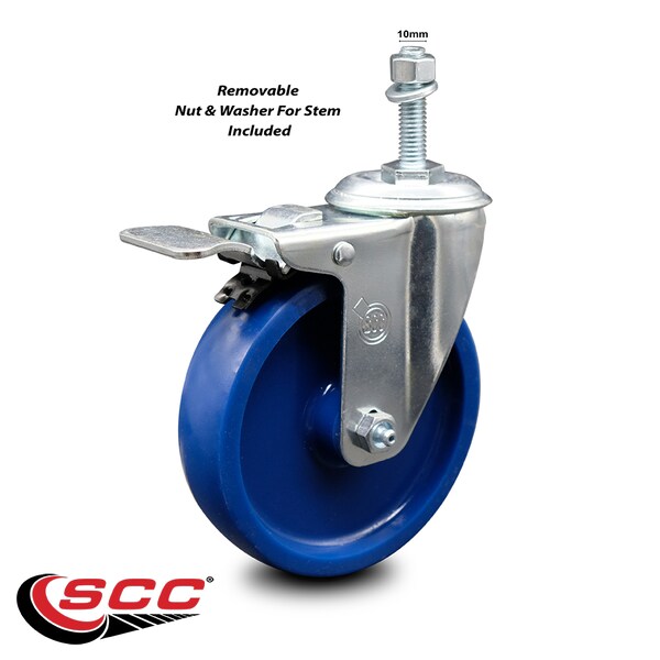 5 Inch Solid Polyurethane Swivel 10mm Stem Caster with Total Lock Brake SCC